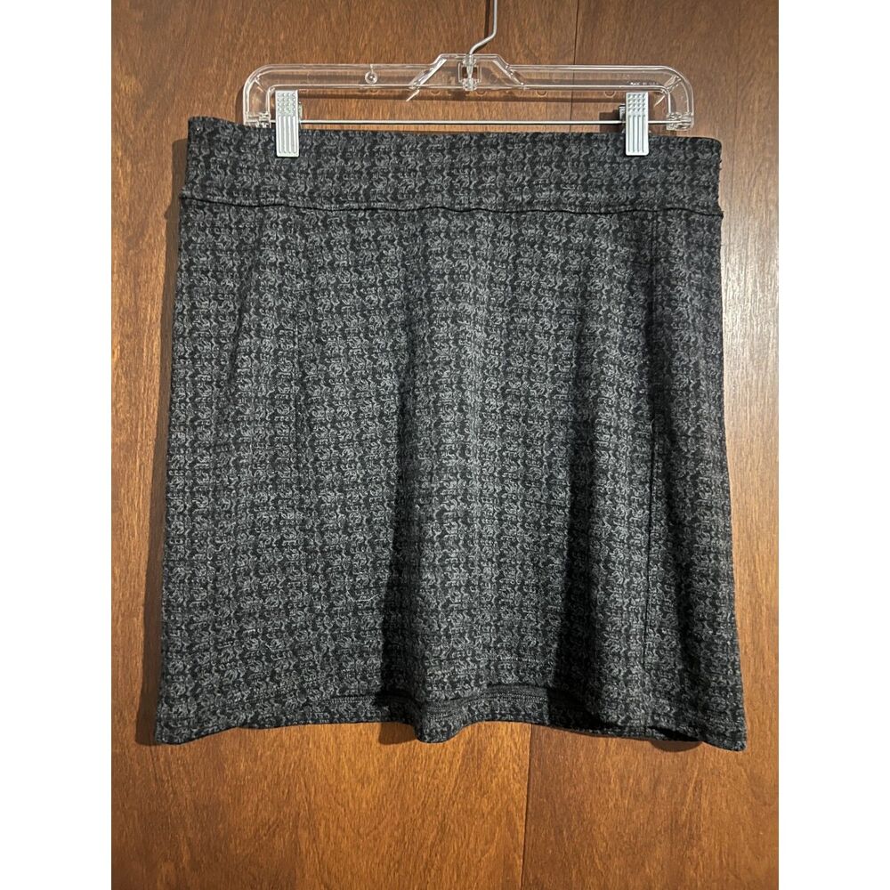 Ibex Womens L 100% Merino Wool Skirt Grey Houndstooth Pull-on Stretch Pockets